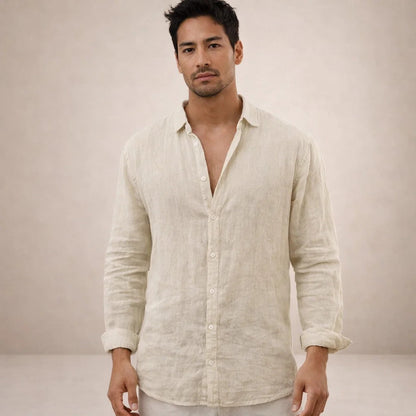 Da Uomo Camicia in Lino Regular Fit Casual Moderna