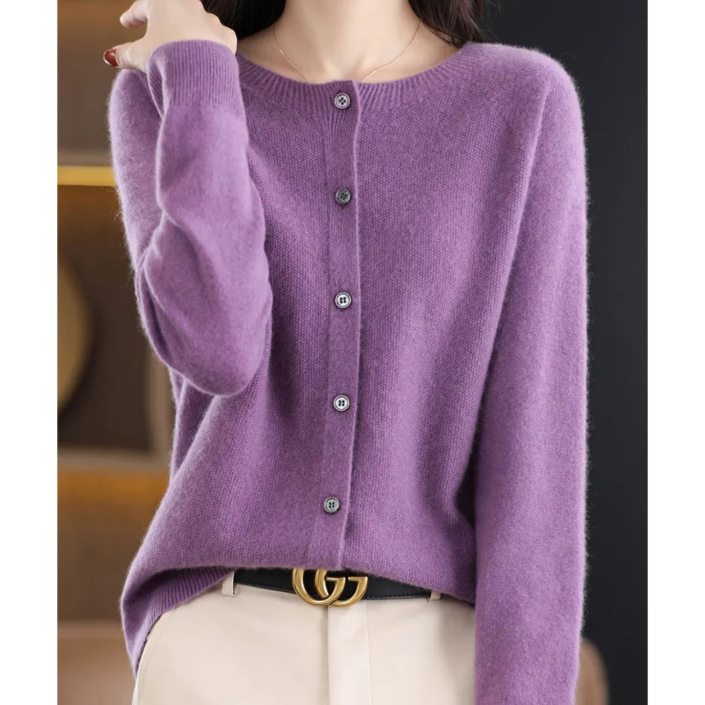 Da Donna Cardigan in Lana Merino e Cashmere Collo O Eleganza Invernale