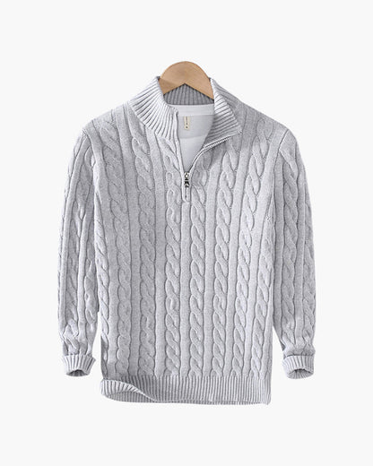 Da Uomo Maglione Tricot con Collo Alto Zip e Lavorazione Intrecciata