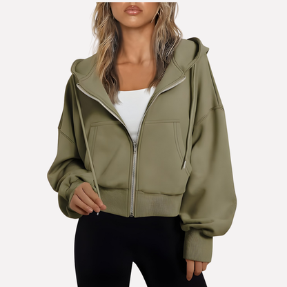 Da Donna Felpa Zip Cropped Relax Fit Casual Moderna