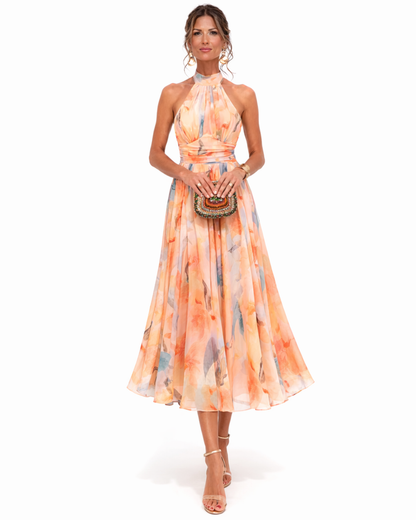 Da Donna Abito Midi Stampato con Collo Halter