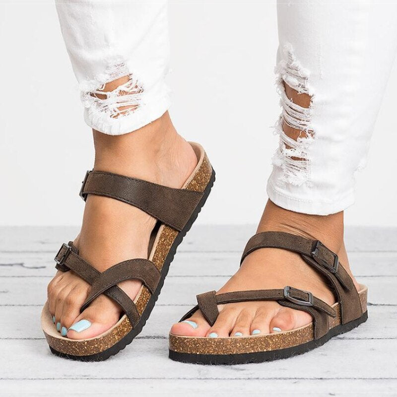 Da Donna Sandali Flat con Plantare Sagomato e Fibbie Regolabili