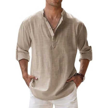 Da Uomo Camicia Henley Linen Relaxed Summer Essential