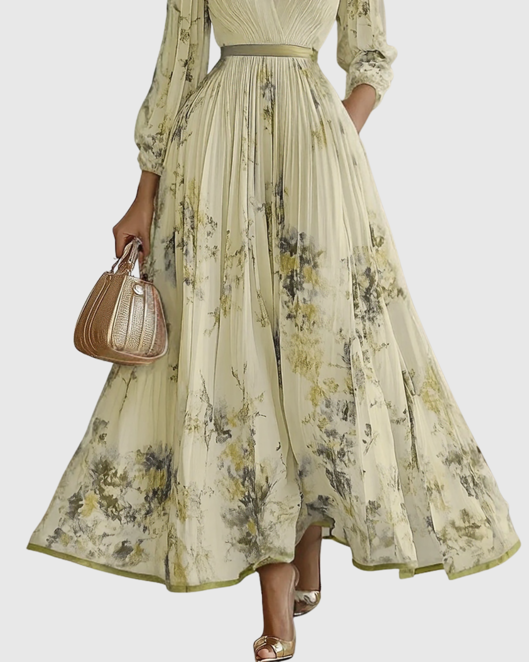 Da Donna Abito Maxi Plissettato con Stampa Floreale Elegante