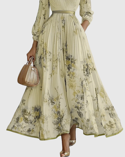 Da Donna Abito Maxi Plissettato con Stampa Floreale Elegante