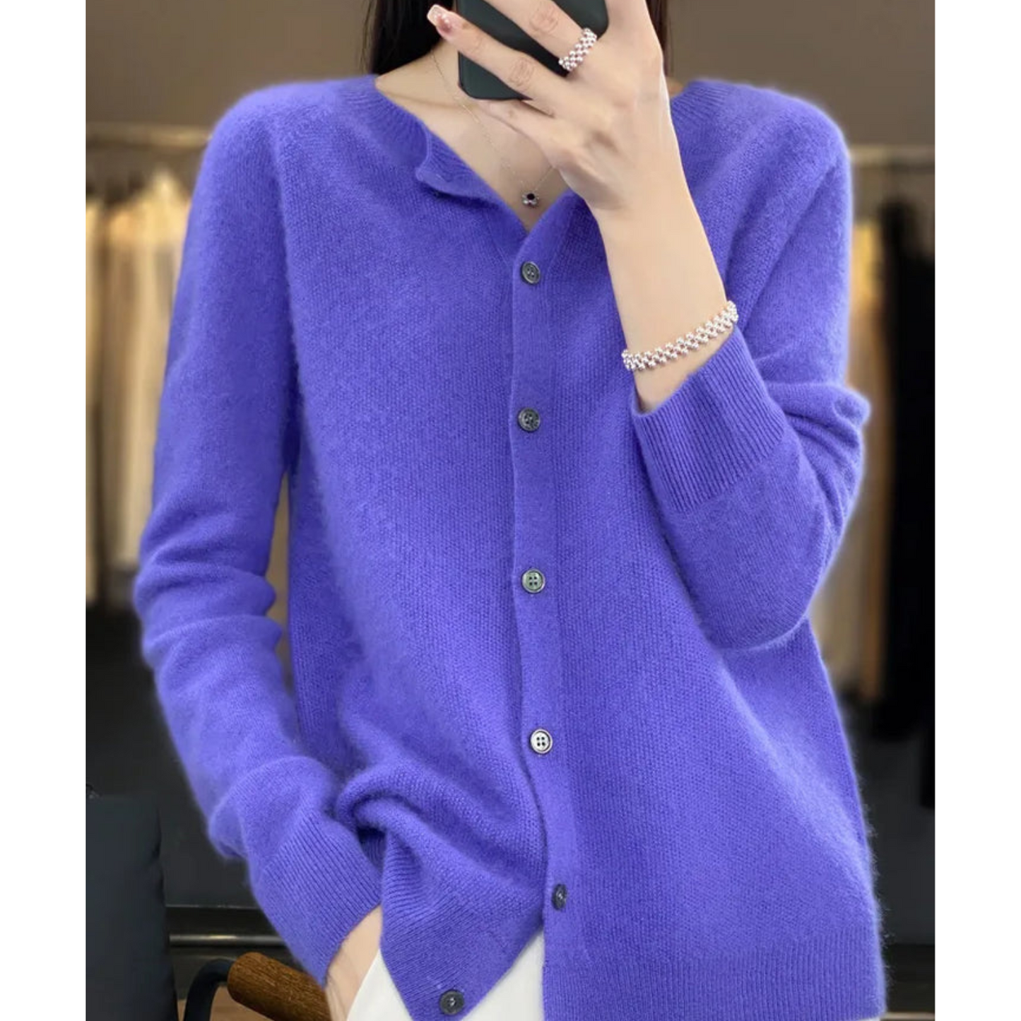 Da Donna Cardigan in Lana Merino e Cashmere Collo O Eleganza Invernale