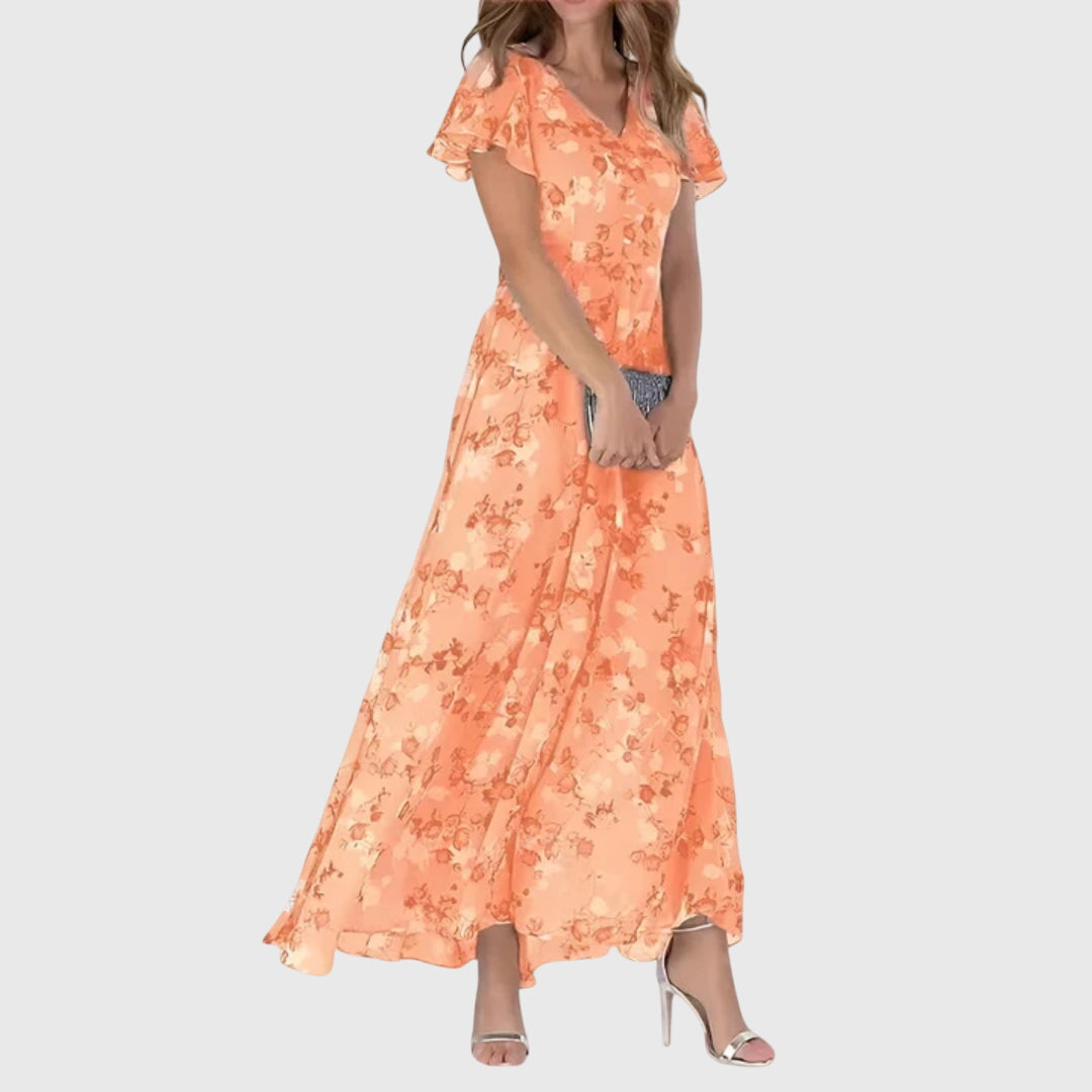Da Donna Abito Maxi Floreale con Scollo a V Elegante