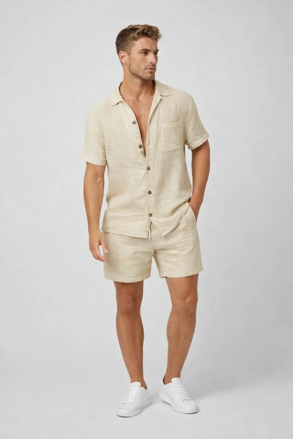 Da Uomo Completo Lino Camicia Shorts Relax Moderno