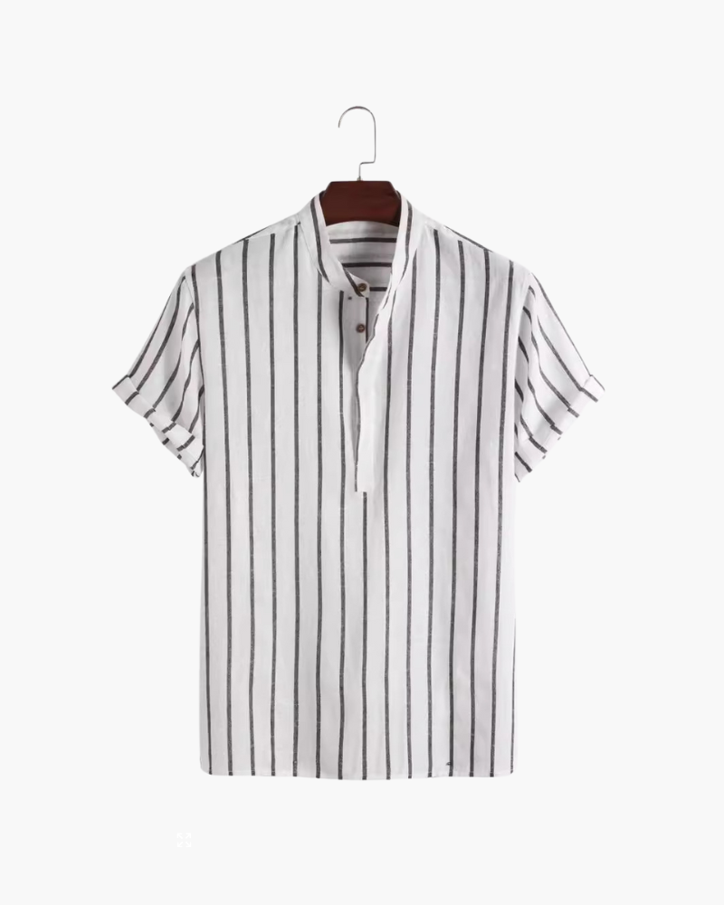Da Uomo Camicia Estiva a Righe con Colletto Coreano e Maniche Corte