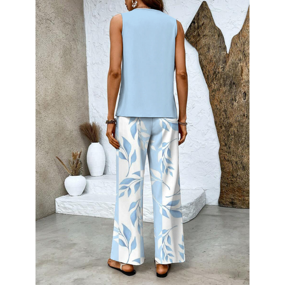 Da Donna Completo Stampato Smanicato con Pantaloni Ampi