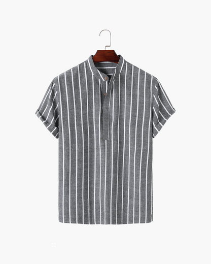Da Uomo Camicia Estiva a Righe con Colletto Coreano e Maniche Corte