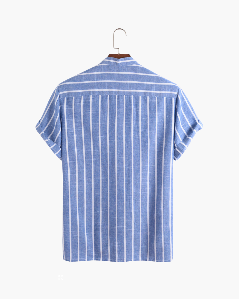 Da Uomo Camicia Estiva a Righe con Colletto Coreano e Maniche Corte