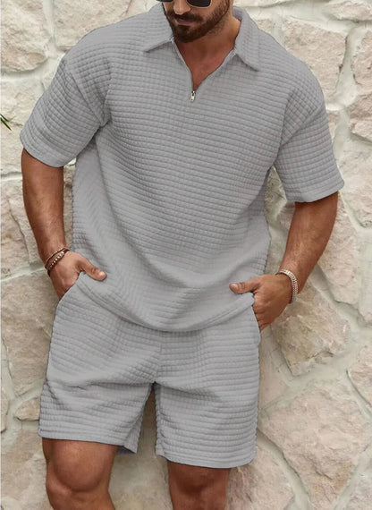 Da Uomo Completo Texture Zip Colletto Bermuda Relax Moderno