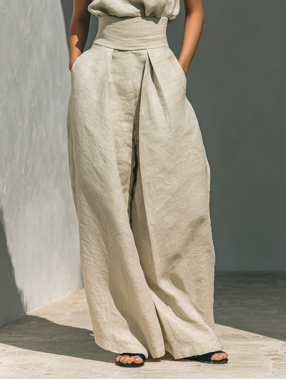 Da Donna Completo Due Pezzi con Top Senza Maniche e Pantaloni Palazzo