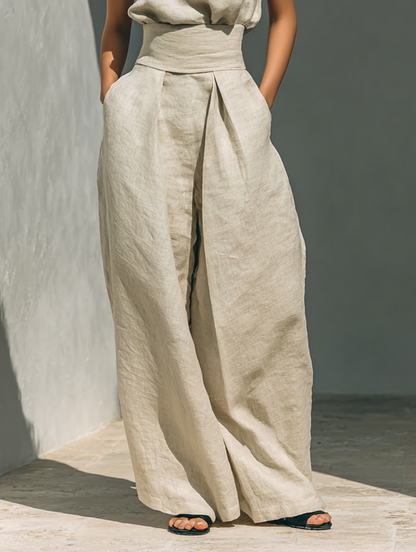 Da Donna Completo Due Pezzi con Top Senza Maniche e Pantaloni Palazzo