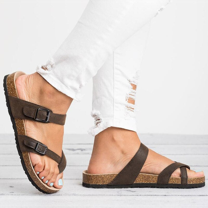 Da Donna Sandali Flat con Plantare Sagomato e Fibbie Regolabili