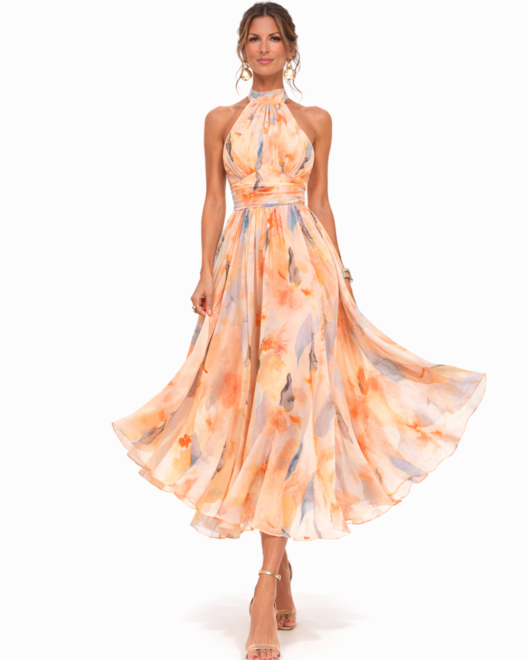 Da Donna Abito Midi Stampato con Collo Halter