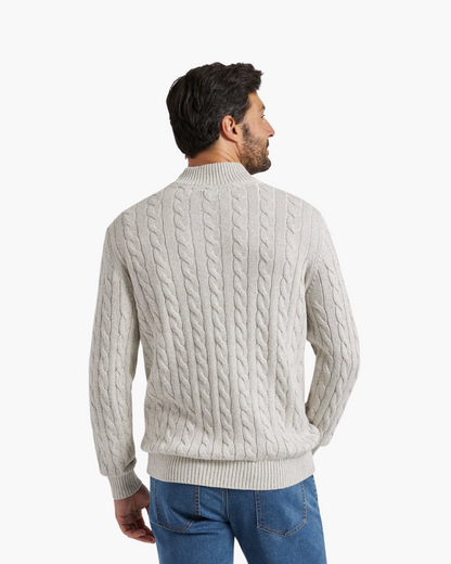 Da Uomo Maglione Tricot con Collo Alto Zip e Lavorazione Intrecciata