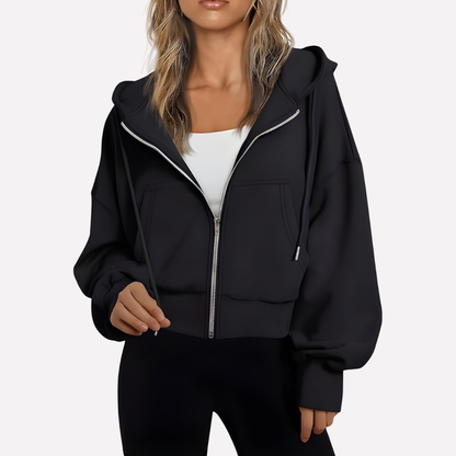 Da Donna Felpa Zip Cropped Relax Fit Casual Moderna