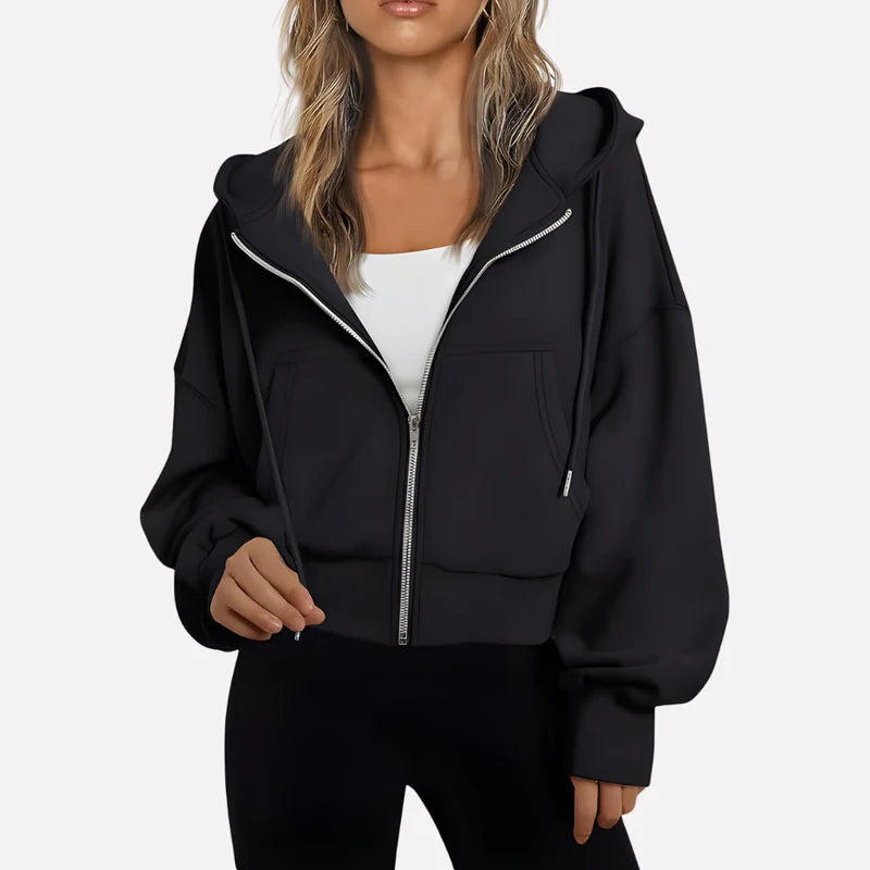 Da Donna Felpa Corta con Zip Cappuccio e Coulisse Moderna