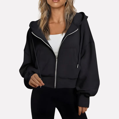 Da Donna Felpa Corta con Zip Cappuccio e Coulisse Moderna