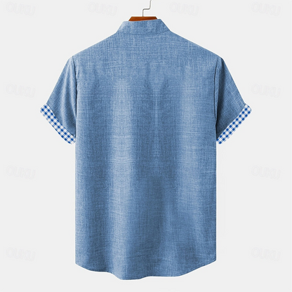 Da Uomo Camicia Taschino Contrasto Maniche Corte Relax Moderna