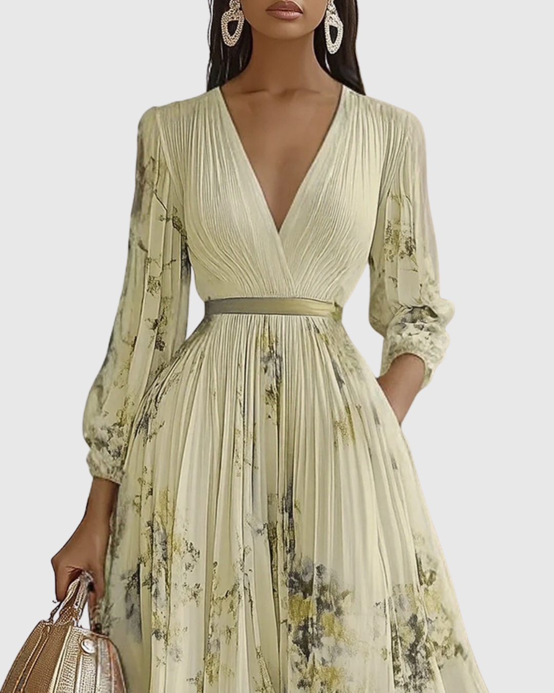 Da Donna Abito Maxi Plissettato con Stampa Floreale Elegante