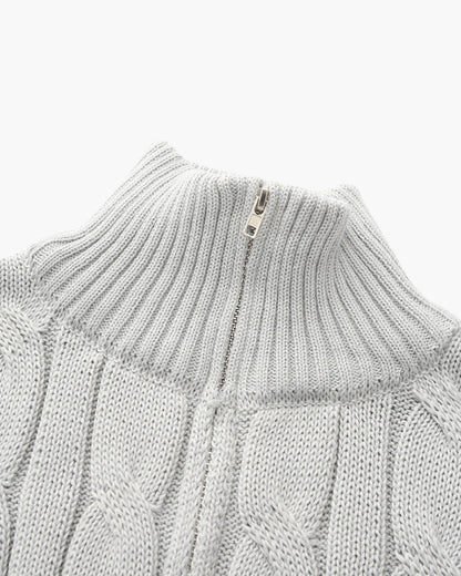 Da Uomo Maglione Tricot con Collo Alto Zip e Lavorazione Intrecciata