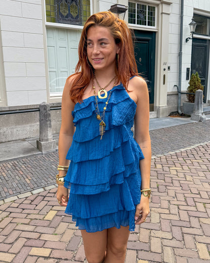Da Donna Abito Mini Balze Asimmetrico Vestibilità Morbida Moderna
