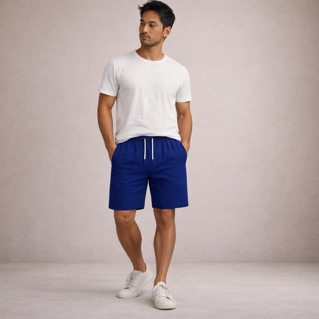 Da Uomo Bermuda Lino Coulisse Vestibilità Relax Moderna