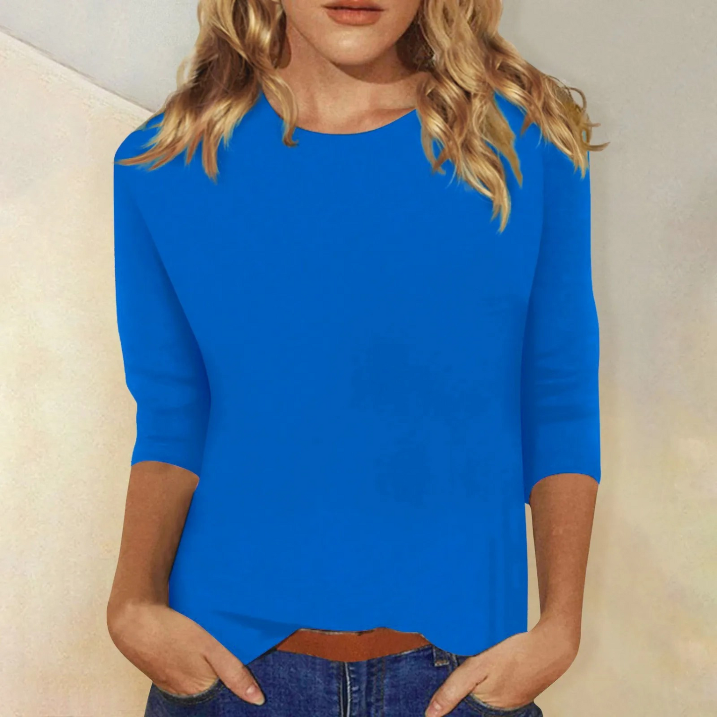 Da Donna Blusa Morbida a Maniche Tre Quarti con Scollo Tondo