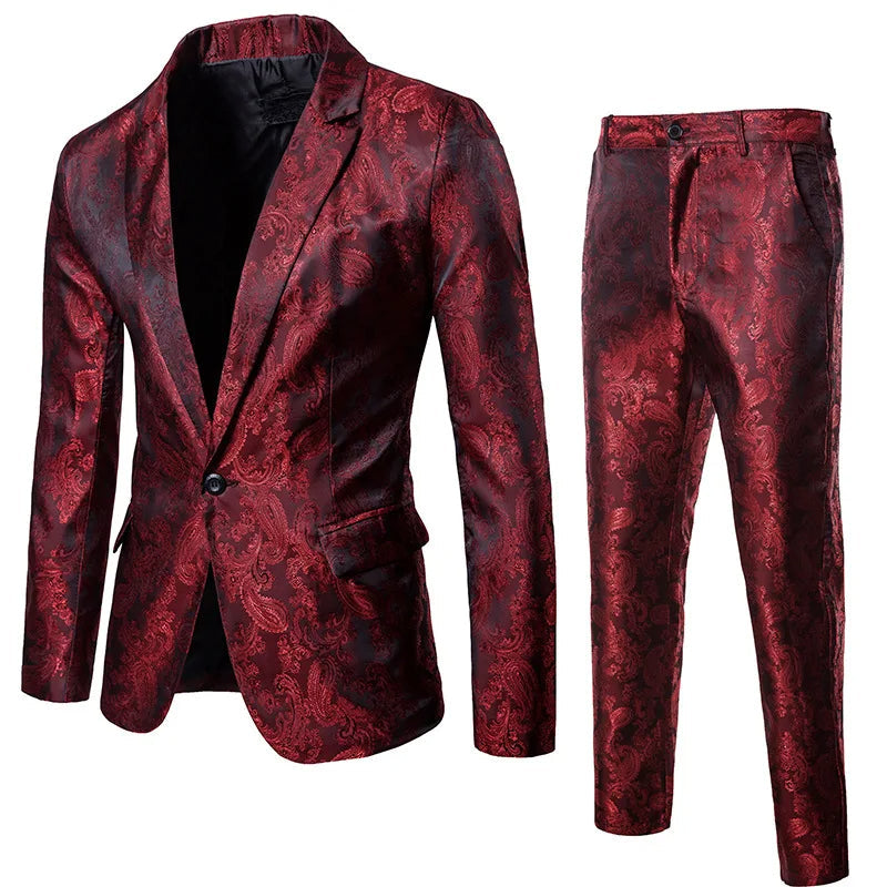 Da Uomo Completo Jacquard Slim Fit Eleganza Formale con Blazer e Pantaloni