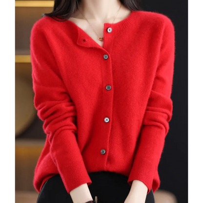 Da Donna Cardigan in Lana Merino e Cashmere Collo O Eleganza Invernale