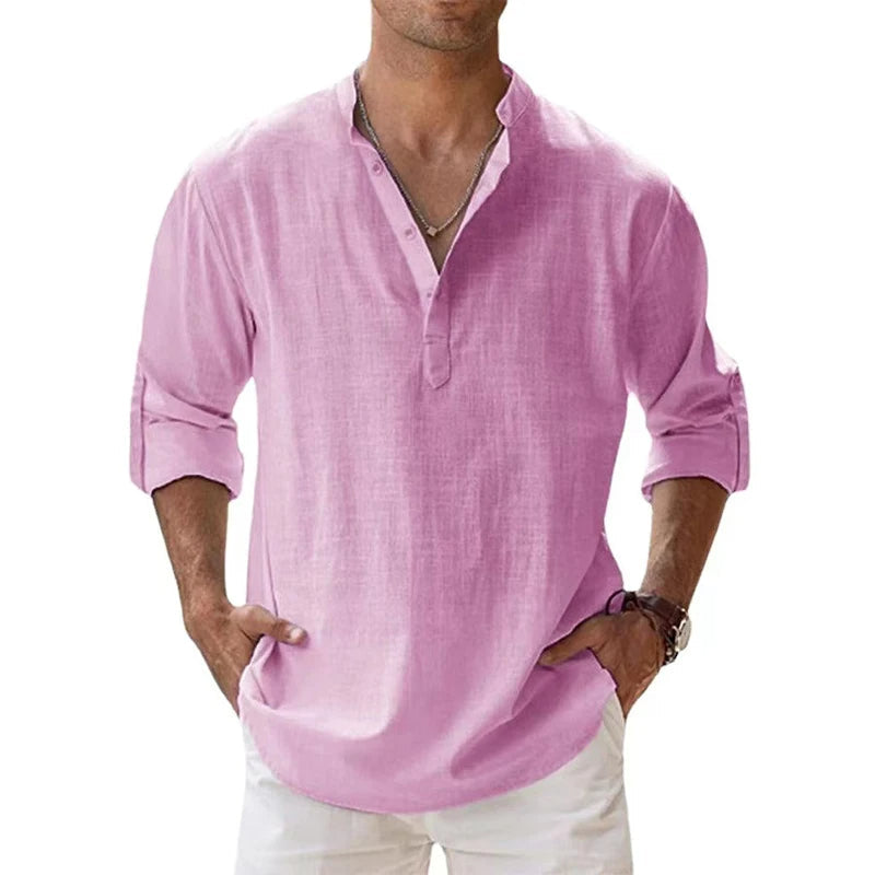 Da Uomo Camicia Henley Linen Relaxed Summer Essential