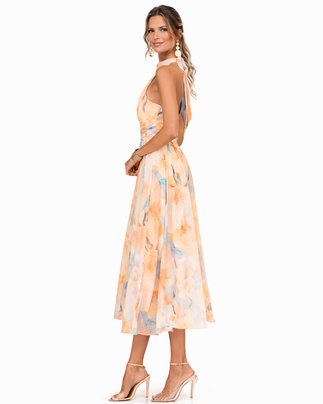 Da Donna Abito Midi Stampato con Collo Halter