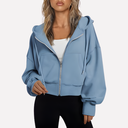 Da Donna Felpa Zip Cropped Relax Fit Casual Moderna
