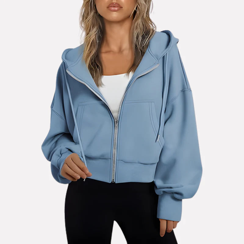 Da Donna Felpa Corta con Zip Cappuccio e Coulisse Moderna