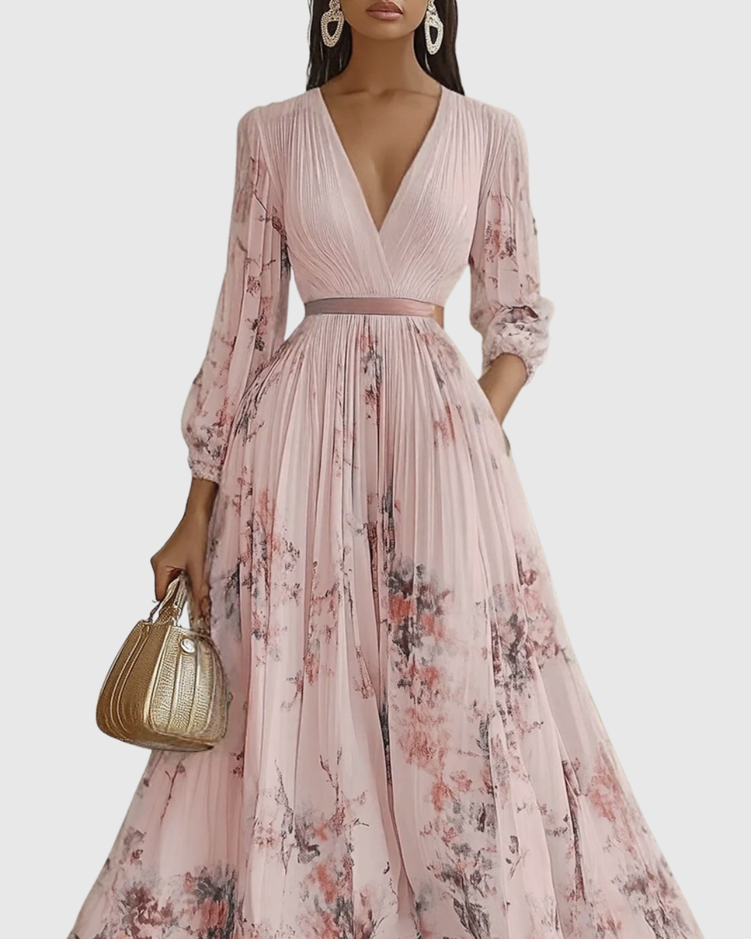 Da Donna Abito Maxi Plissettato con Stampa Floreale Elegante