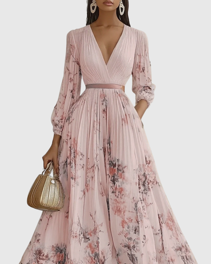 Da Donna Abito Maxi Plissettato con Stampa Floreale Elegante