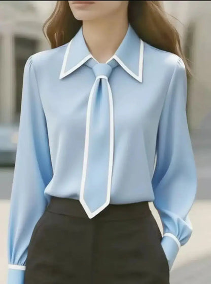 Da Donna Blusa Colletto Cravatta Dettagli Eleganza Moderna
