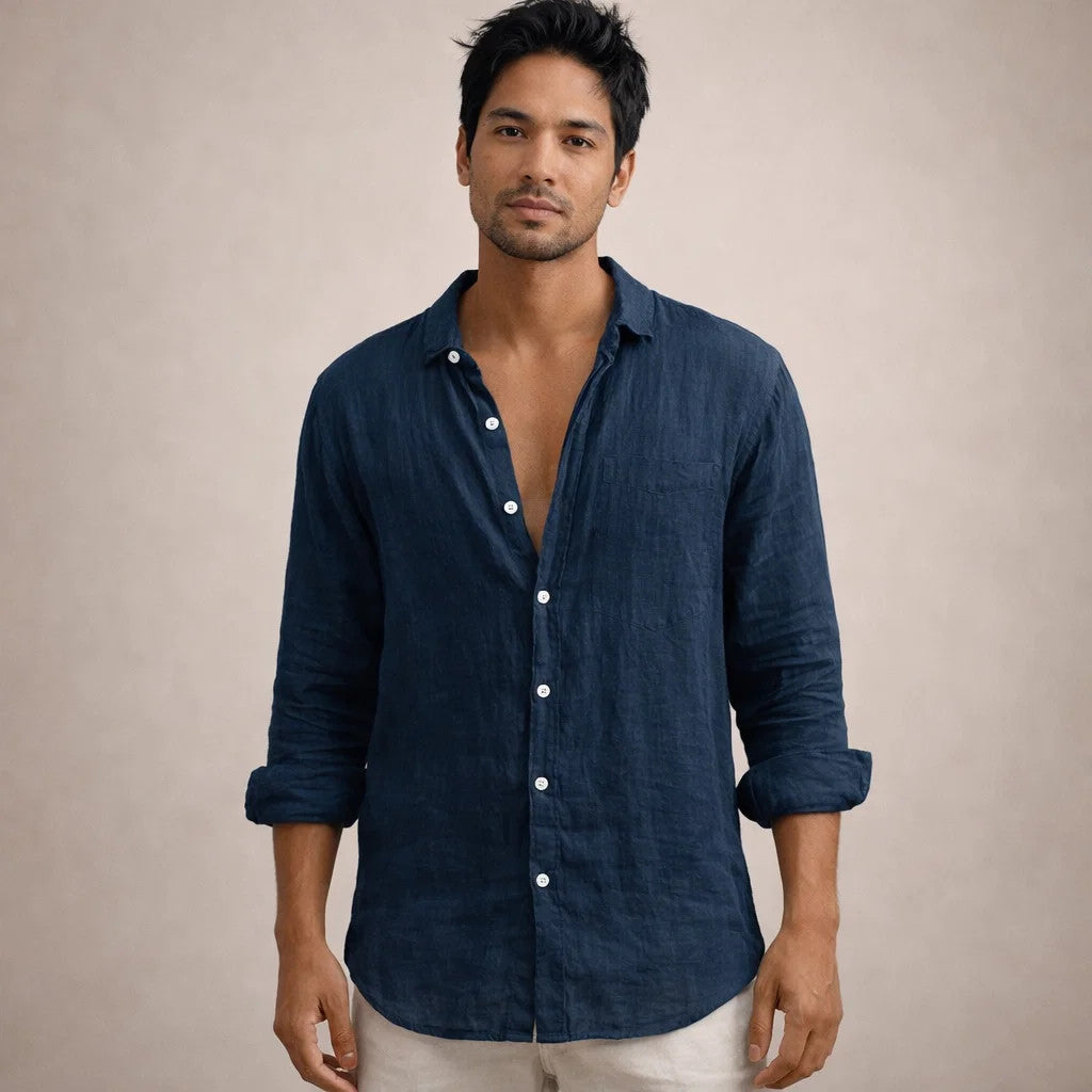 Da Uomo Camicia in Lino Regular Fit Casual Moderna