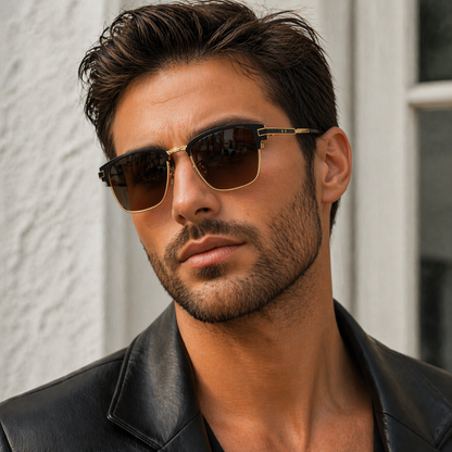 Da Uomo Occhiali da Sole Squadrati Dettagli Metallici Casual Moderni