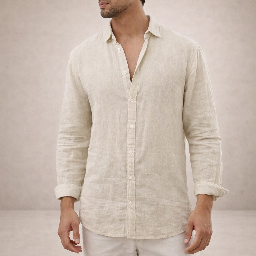 Da Uomo Camicia in Lino Regular Fit Casual Moderna