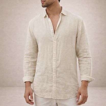 Da Uomo Camicia in Lino Regular Fit Casual Moderna