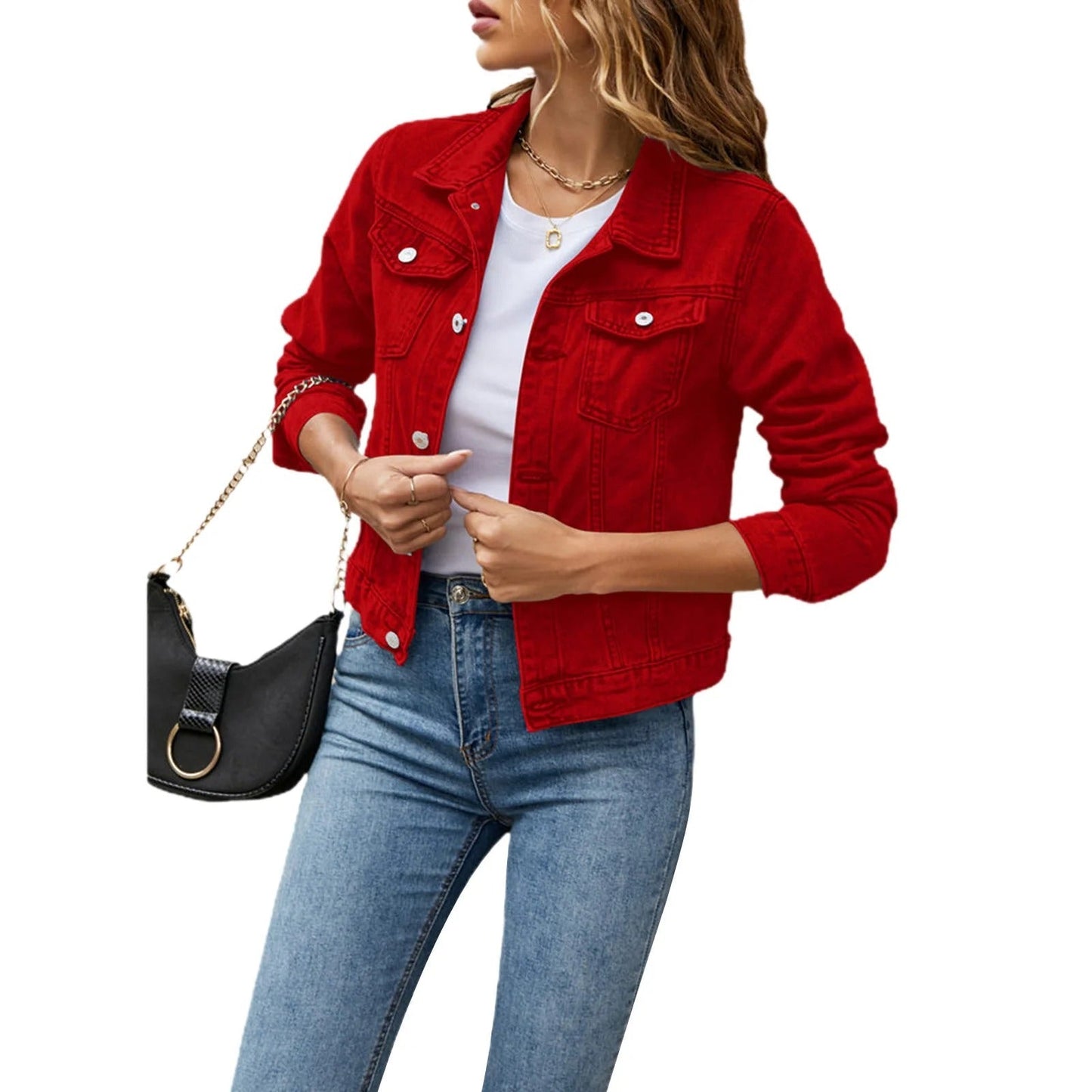 Da Donna Giacca Denim Strutturata con Tasche Utility