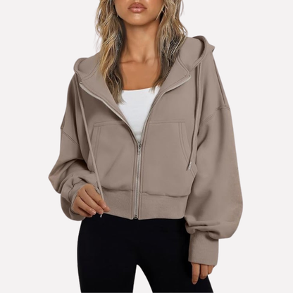 Da Donna Felpa Zip Cropped Relax Fit Casual Moderna