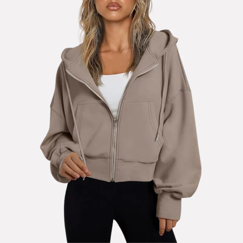 Da Donna Felpa Corta con Zip Cappuccio e Coulisse Moderna