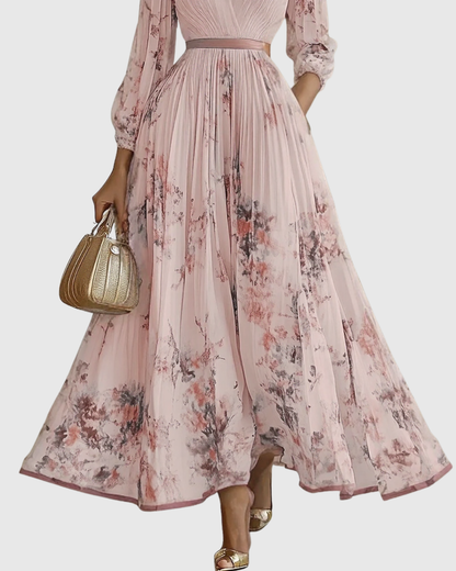 Da Donna Abito Maxi Plissettato con Stampa Floreale Elegante