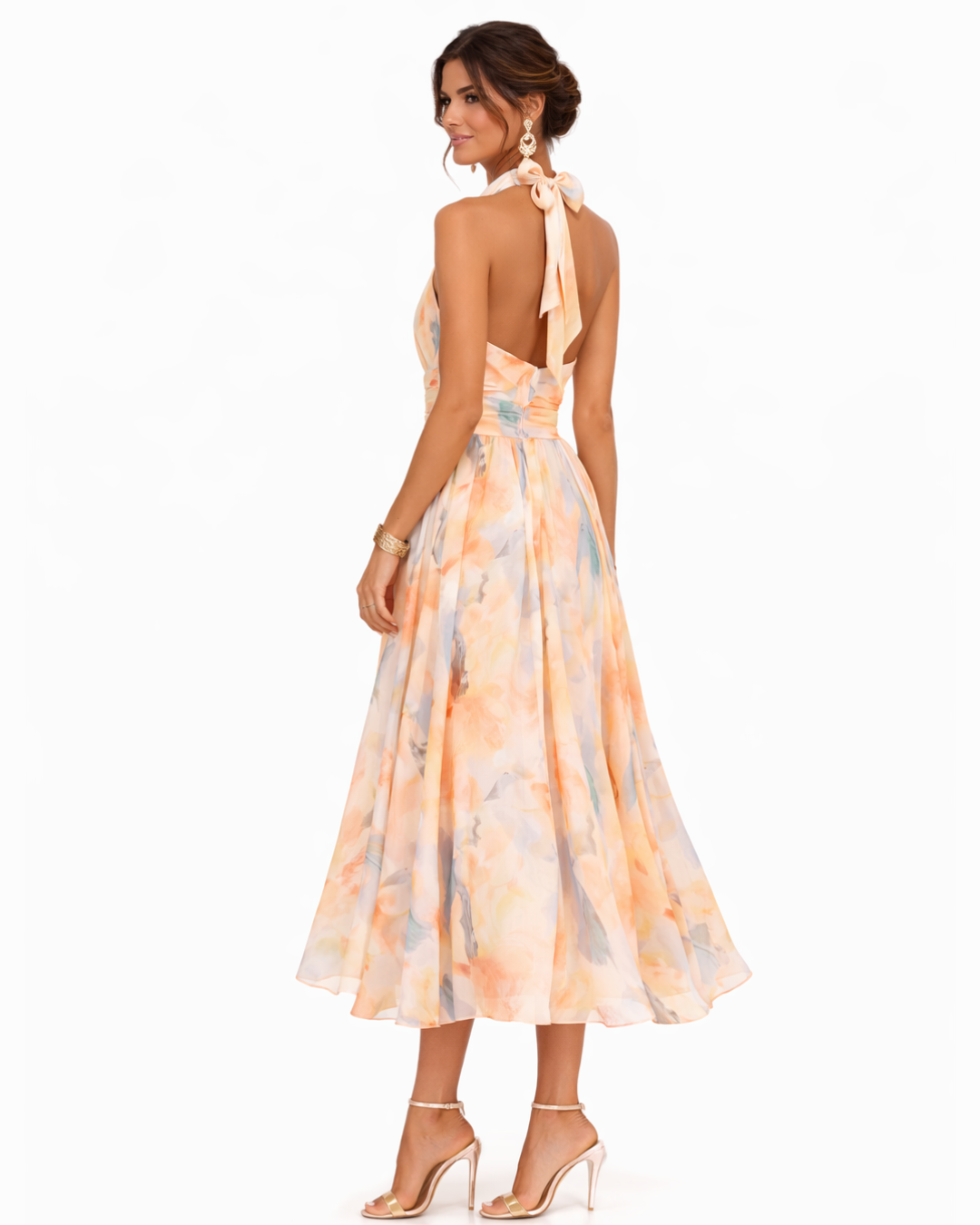 Da Donna Abito Midi Stampato con Collo Halter