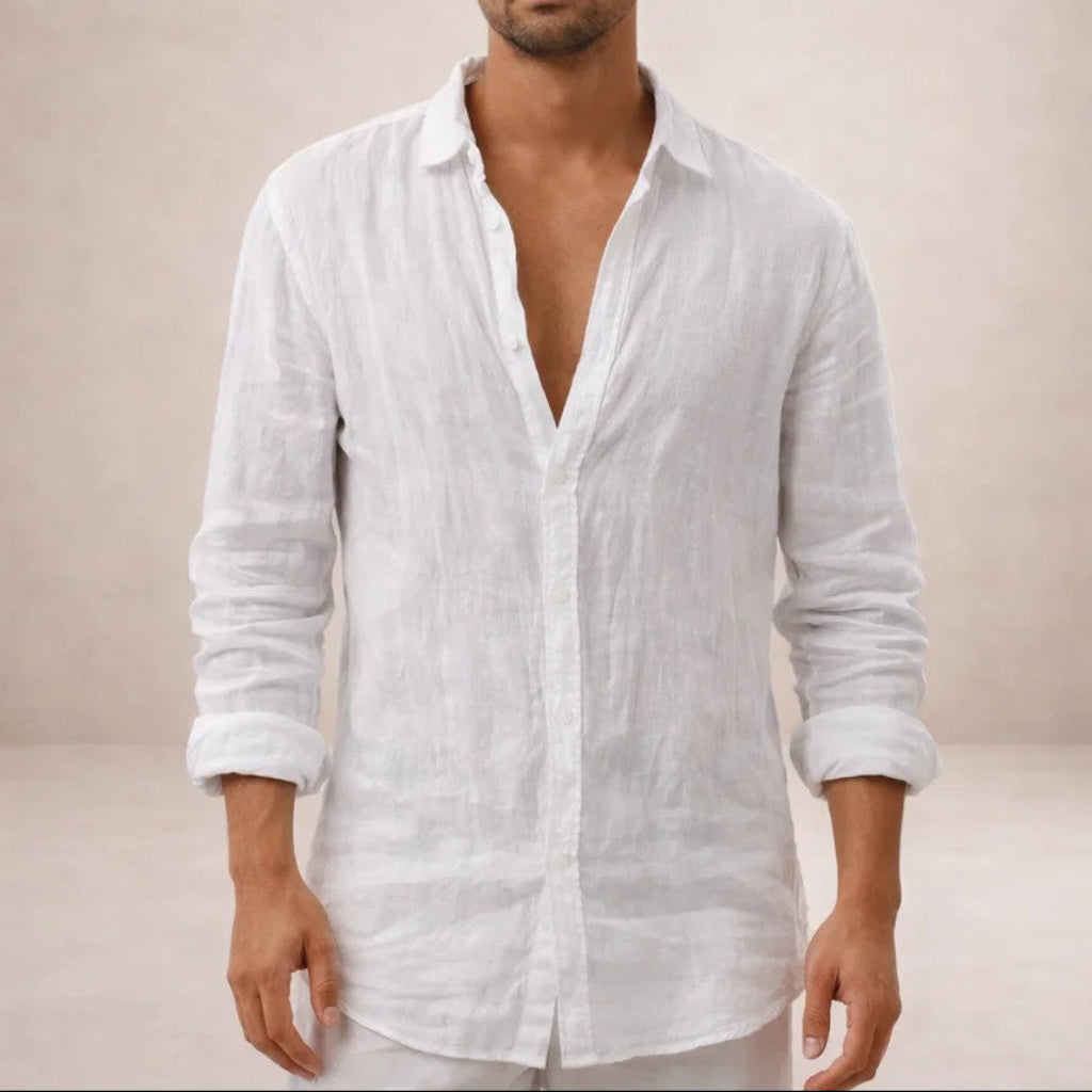 Da Uomo Camicia in Lino Regular Fit Casual Moderna